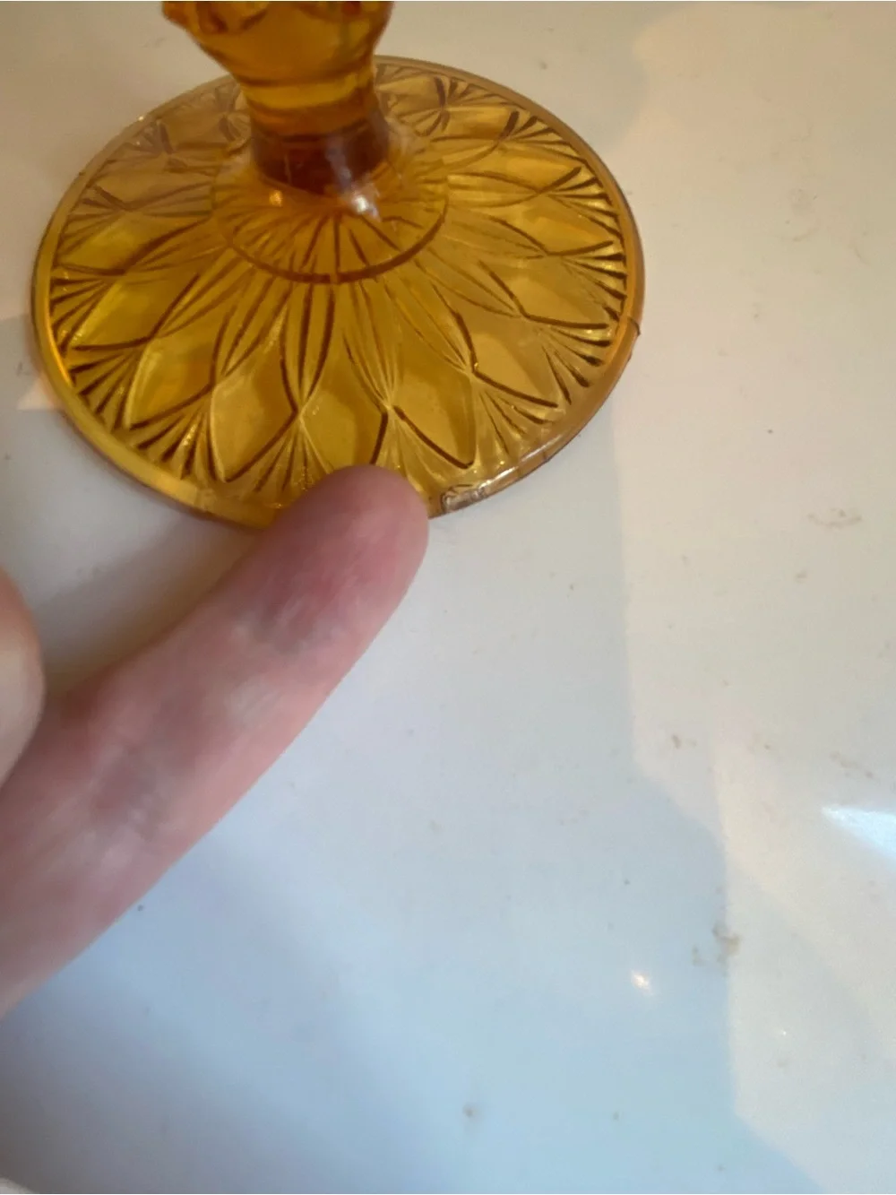 Vintage Fenton Style Amber Glass Pedestal Trinket Dish W/ Ruffled Rim 5” (read)